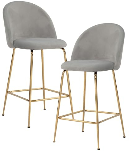 FineBuy 2er Set Barhocker Samt Hocker mit Lehne & goldenen Beinen, Küchenhocker Skandinavisch Stoff/Metall 110 kg, Design Barstuhl Tresenhocker, Bistrohocker Gepolstert