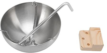 Stainless Steel Sauna Essential Oil Cup with Wooden Block for Sauna Room, Swing Arm Aromatherapy Bowl for Traditional Saunas or Infrared Saunas (Large)