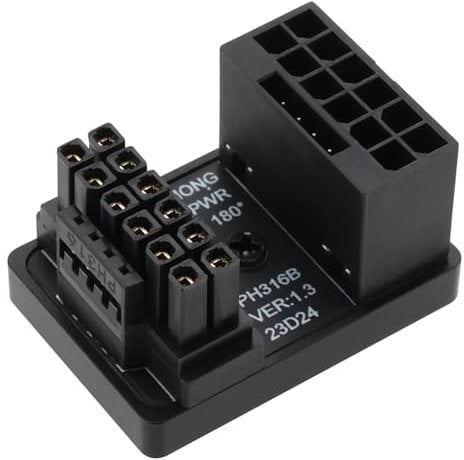 OTOTEC 1x 12VHPWR 12+4 Pin Power Adapter ATX 3.0 16 Pins GPU PCIe5.0 180 Degree Angle Power Adapter Connector 600W Compatible with RTX 4090 4080 4070Ti 3090Ti Graphic Card Type B