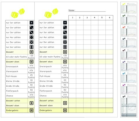 DiceCupFlex Würfelspiel Block Din A6 mit 50 Seiten Würfelblock, Spielblock, Ersatzblock Design (2 Stück Gelb)