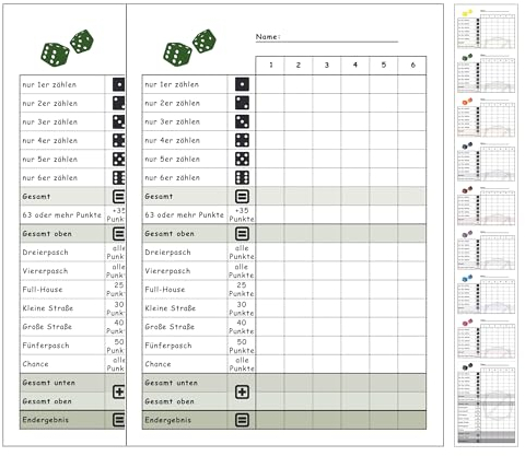 DiceCupFlex Würfelspiel Block Din A6 mit 50 Seiten Würfelblock, Spielblock, Ersatzblock Design (2 Stück Dunkelgrün)