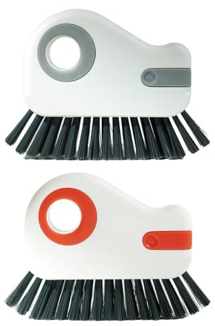 2pcs Handheld Cleaning Brush Set, Hard Bristle Crevice Cleaning Brush for Sliding Door, Window Track, and Corner, Heavy-Duty Gap Scrubbing Tools for Deep Cleaning (Grey & Orange)