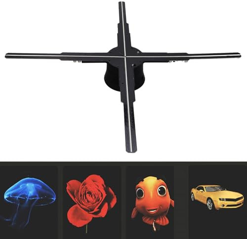 Annadue 3D Holographic Fan with 4 Blades, 3D Hologram Projector Advertising Display with 586 LED, Holographic Video Advertising Projector for Business Store Shop Bar Party (UKPlug)