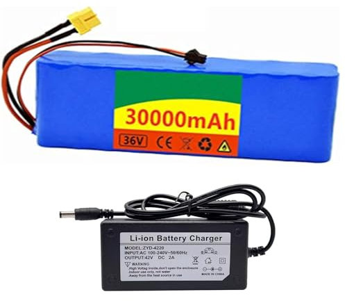 Batteria al litio ricaricabile da 36 V 30 Ah, batteria per scooter elettrico 10S2P, per batteria impermeabile per scooter e bicicletta con caricabatterie 30Ah+car