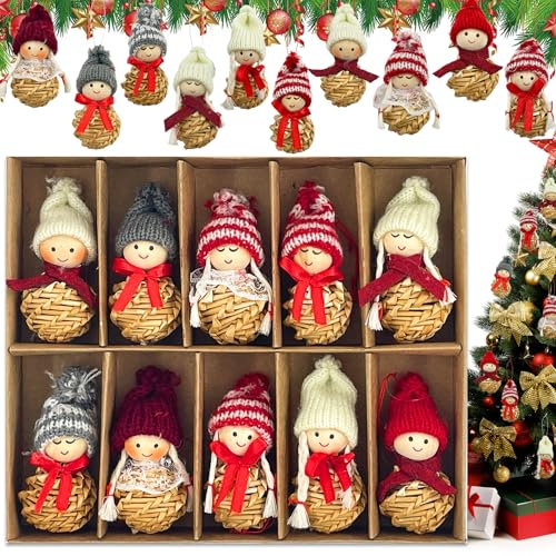 Weihnachtsbaum Deko Weihnachtswichtel Weihnachtsanhänger, Christbaumschmuck 10er Set Stroh Mini Figuren Kleine Baumschmuck Weihnachten für Weihnachten und Neujahr Treppe Zäune Deko