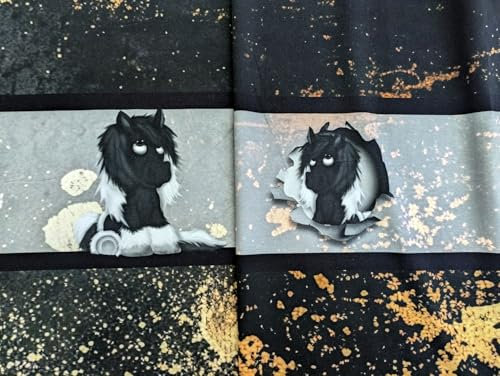 Eigenproduktion Baumwolljersey Panel Muckel das Freche Pferd 65 x 160 cm Schwarz/Gold Stoff Meterware Kleiderstoff