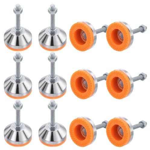 sourcing map 12 Pack Adjustable Heavy Duty Leveling Feet, 50mm/2 Dia Base M8 x 50mm Thread Anti-slip Shock-absorbing Furniture Leveler Legs for Workbench, Machine, Cabinet