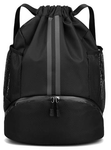 JOYIAL Turnbeutel Große Kapazität Kordelzug Sporttasche, Schwarz Turnbeutel Wasserfest Sporttasche, Mode Sport Rucksäcke Verstellbar Tunnelzug Gymsack für Damen Herren Jungen und Kinder