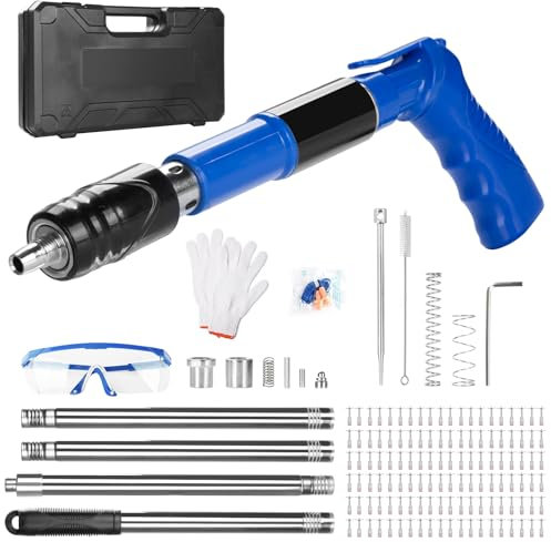 Pistola Manuale Sparachiodi con 120 chiodi tondi, Pistola per Unghie Sparachiodi, Portatile Nail Gun Silenziatore Regolabile Pistola Per Chiodi In Acciaio Pistola Per Chiodi Pistola (Blu)