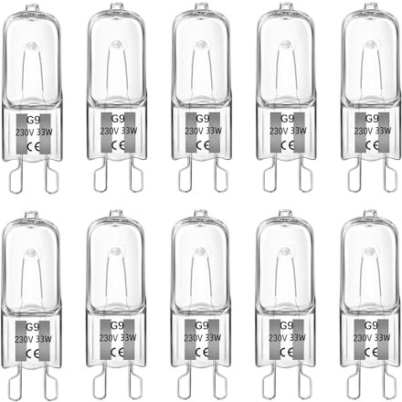 10 Stück G9 33W Halogen Leuchtmittel Dimmbar, Warmweiß 2700K 460LM Halogenlampen 230V, G9 Kapsel Glühbirnen für Deckenleuchte, Leuchter, Stehlampe