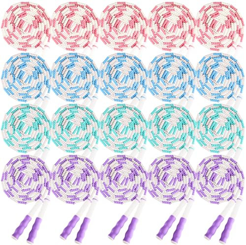 Yunsailing 20 Pack Jump Ropes for Adults Kids, 9.2 Feet Adjustable Length Free Segmented Skipping Rope Bulk Soft Beaded Jumping Ropes for Women Men Exercise Training Workout Weight Loss (Light Color)