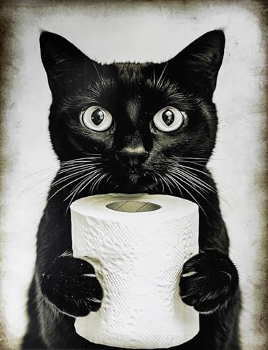 KUSTOM ART Poster mural décoratif série animaux meuble toilette chat avec papier toilette imprimé artistique sur papier couché 40 x 30 cm sans cadre