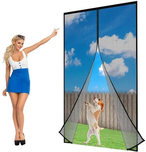 Moustiquaire Baie Vitree Coulissante, 200x205cm Rideaux Anti Mouches pour Porte Moustiquaire Porte Fenetre Aimantée Magnetique LF2C1 Noir