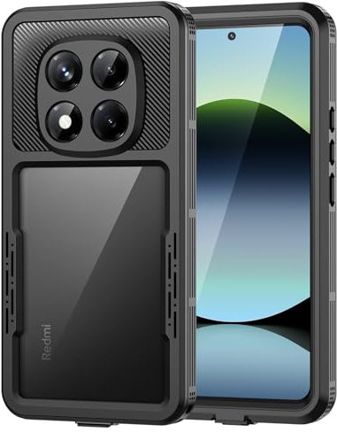 Lanhiem für Xiaomi Redmi Note 14 Pro 5G Hülle, IP68 Wasserdicht Handyhülle Xiaomi Note 14 Pro 5G 360 Grad Schutzhülle Stoßfest Staubdicht Outdoor Panzerhülle mit Eingebautem Displayschutz, Schwarz