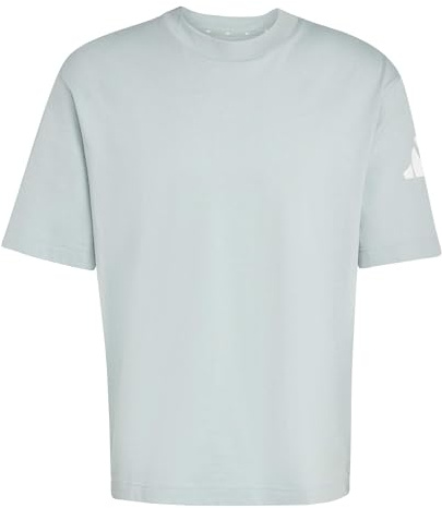 adidas Men's Essentials LOSE FIT Three BAR Tee, Wonder Sage/White, L