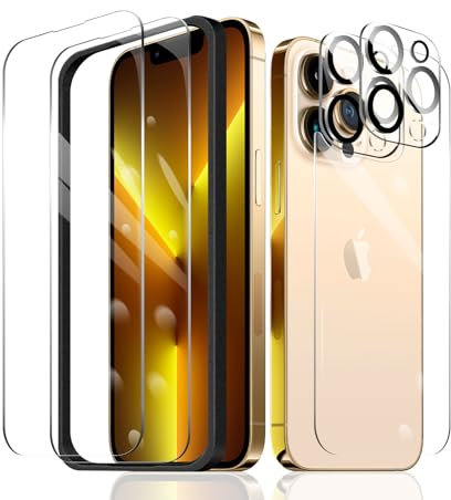2×Screen Protector for iPhone 13 Pro Max + 2×Camera Lens Protector + 1×Back Tempered Glass Film + 1×Installation Frame, 9H Hardness Case Friendly HD Clear Scratchproof Impact Protection