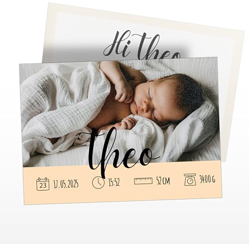 Geburtskarten Baby personalisiert – Dankeskarten Geburt selbst gestalten – ab 10 Stück, DIN A6 – Babykarten mit Foto und Text – individuelle Geburtskarten für Mädchen und Jungen - (Geburt - Motiv 4)