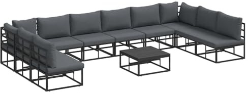 vidaXL Gartensofa-Set 11 STK. Schwarz Aluminium