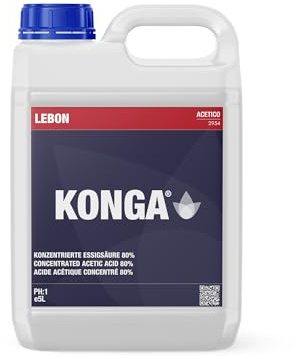 Konga Acetico Essigsäure in Industriequalität | Hochreiner Entkalker & Reiniger | Entfernt starke Kalk- und Mineralablagerungen | Für gewerbliche Geräte, Heizkessel und Industrieanlagen (5 l)