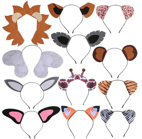Guaber Lot de 12 bandeaux oreilles d'animaux de la jungle, accessoires pour cosplay, fête, carnaval, accessoires de costume