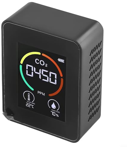 3in1 Air Monitor for Carbon Dioxide, Temperature and Humidity Measurement, Battery Operated Detector with Type C Charging and LCD Screen (Black)