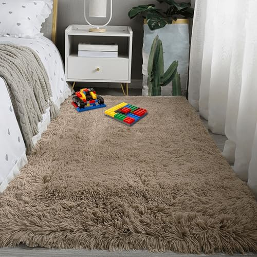 PSHCEE Shaggy Hochflor Teppich 220 x 250 cm Weich Hochwertiger Outdoor Teppich Waschbar Und rutschfest für Schlafzimmer, Esszimmer Als Stilvoller Küchenteppich, Kamel