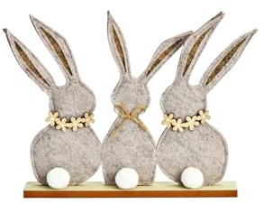 OVAS HOO 3 Stück Osterhasen Deko aus Filz mit Holz-Sockel - Groß Moderne Osterdekoration zum Hinstellen für Tisch, Fensterbank & Garten - Niedliche Frühlingsdeko Innen & Outdoor als Oster Deko Set