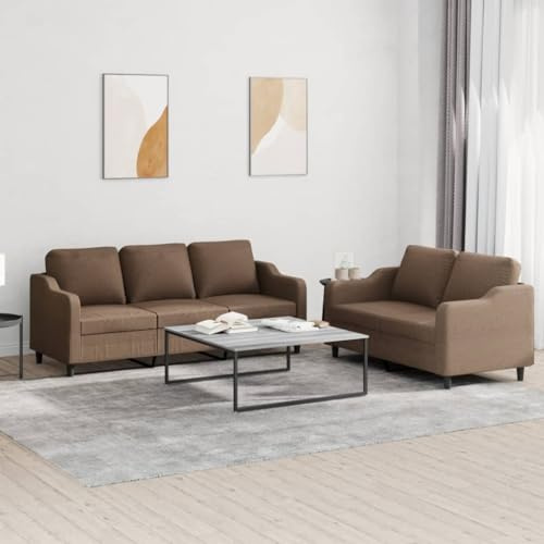 YunCangg 2-TLG. Sofagarnitur Braun Stoff, Robustes Wohnzimmer-Set mit 2-Sitzer & 3-Sitzer, Bequeme Polstermöbel für entspanntes Sitzen, langlebige Couch-Kombination