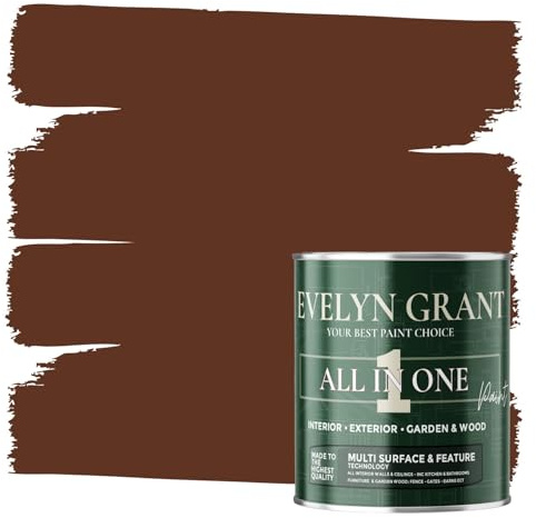 Evelyn Grant All-IN-ONE Paint & Primer - Multi-Surface Paint For Interior Walls, Outdoor Garden & Exterior Walls, Wood Furniture | High Durability Multi-Feature - Belgium Chocolate - 0.5L - Matt