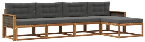 vidaXL Outdoor-Sofagarnitur mit Kissen 5 pcs Natur und Anthrazit, Gartenmöbel Set, modern, wetterfest, Sitzgruppe, Ecksofa, Akazienholz, braun, modulare Lounge