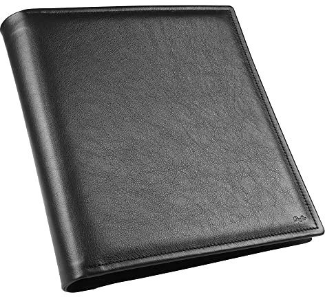 Läufer 34366 Modena Ringbuch, 4 Ringe, fein genarbtes Rindsleder, schwarz, Handgefertigt aus Echtleder in Deutschland, Ringbuch A4 aus Leder