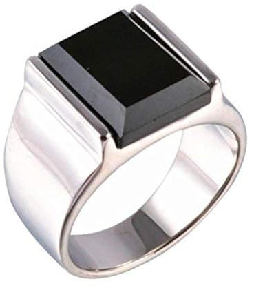 PAURO Herren Rostfreier Stahl Schwarz Onyx Ringe Silber Jahrgang Größe 62