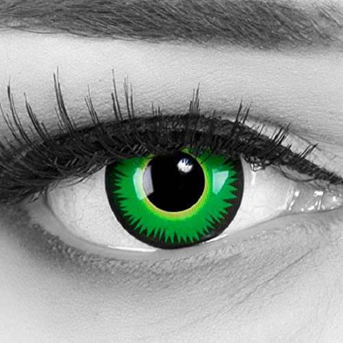 Funnylens 1 Paar farbige schwarze grüne Crazy Fun Green Werewolf Jahres Kontaktlinsen Perfekt zu Fasching, Wunden, Blut oder Körperteile mit gratis Kontaktlinsenbehälter ohne Stärke!