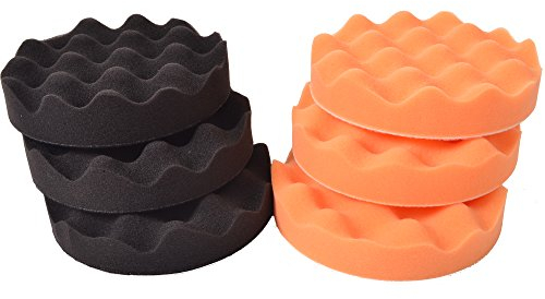 Polierschwamm Polierpads Poliermaschinen Zubehör 3 x Polierschwamm orange medium 150mm + 3 x Polierschwamm schwarz Soft-medium gewaffelt 150 mm, Kletthaftend - für die perfekte Politur - Set