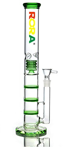 RORA 16inch Tall Water Bongs 18.8mm Big Glass Water Pipe with Bong Bowl Recycler Honeycomb Bongs (Green)