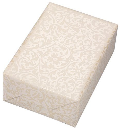 Geschenkpapier Rolle 50 cm x 50 m, Motiv Brokat beige, ornamentales Geschenkpapier in mattem weiß, auf Perlglanz crème veredeltem Fond. Für Geburtstag, Hochzeiten, Weihnachten.Weihnachtsgeschenkpapier