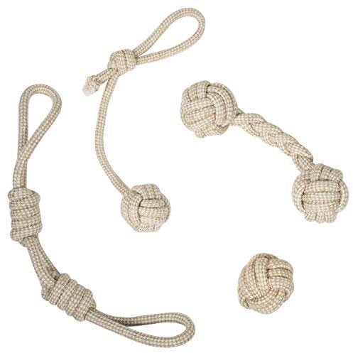 Franklin Sports Pet Supply Natural Rope Dog Toys - 4 Pack - Play Fetch - Tug of War - Dog Teething - Puppy Chew - Puppy - Teething Toy - Tug Rope - Tug Toy
