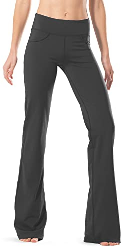 Safort Regular/Tall Bootcut Yoga Hose mit 71cm/76cm/81cm/86cm Schrittlänge, 4 Hosentaschen, Grau, XL