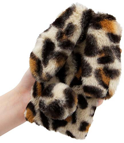 LCHDA Plüsch Hülle für iPhone X/iPhone XS 5.8 Zoll Künstlicher Haar Flauschige Kaninchen Handyhülle Mädchen Süße Hasen Ohren Fell Niedlich Handytasche Stoßfest Schützend TPU Silikonhülle-Leopard Beige