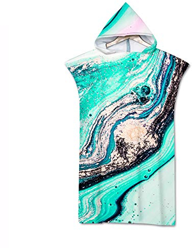 Surwin Badeponcho Strandtuch Herren Damen Surfen Wechseln Handtuch Poncho Mit Kapuze kompakt und sehr leicht Robe Bademantel Surfponcho für Strand Schwimmen (Marmorierung 1,75 * 110cm)