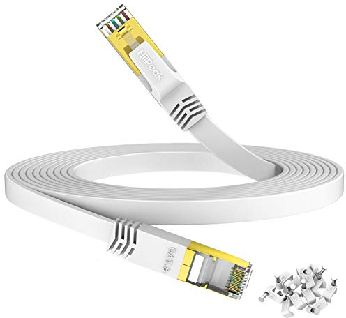HiiPeak Cable Ethernet 25m Cat 8, Cable RJ45 Plat Blanc, Cable Réseau Haut Débit - 40 Gigabits/S - 2000 MHz, Cable Internet LAN