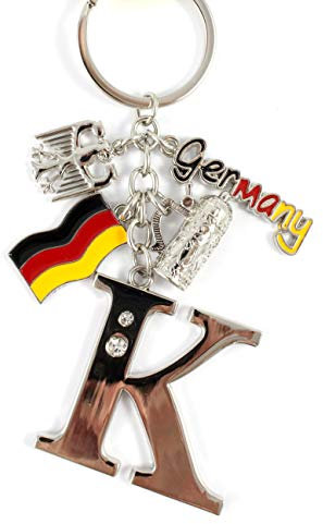 ELLUG Schlüsselanhänger H.: 11cm Buchstaben/Letter/Initalien/Alphabet/ABC mit Glitzersteinen & Charms Bierkrug/Adler/Deutschland-Fahne/Germany (K)
