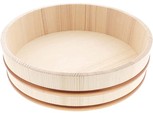 TIKUSAN Wooden Hangiri Sushi Rice Mixing Tub PP Band Made in Japan Made of Momi Fir Sushi Rice Bowl Sushi Oke (27cm)
