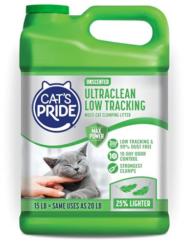 Cat's Pride Max Power: UltraClean Low Tracking Multi-Cat Clumping Litter - Keeps Paws & Home Clean - Up to 10 Days of Powerful Odor Control - 99% Dust Free - Unscented, 15 Pounds