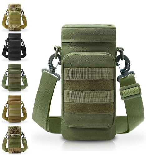 Tactical Molle Water Bottle Pouch, Molle Water Pouches Carrier Holder with Pocket for Hiking Camping Outdoor Sport Travel