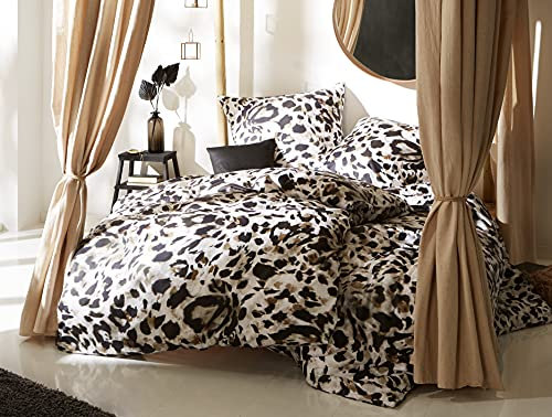 Bettwaesche-mit-Stil Mako Satin Bettwäsche Leopard weiß (Garnitur 140x200 + 70x90 cm)