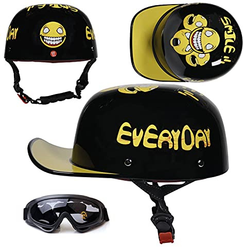 CHLXI Rétro Casque Moto Jet Homme Femme Casque Moto Ouvert Casque Demi-Coque ECE Homologué Casquette de Baseball Adulte Casque Bol(Color:F,Size:L=57-58CM)