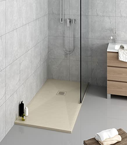 PIATTO DOCCIA IN PIETRA NATURALE ESOLUTION SERIE F IN MARMORESINA EFFETTO PIETRA ARDESIA DIVERSI COLORI BIANCO NERO GRIGIO BEIGE 140X70 CM (BEIGE)