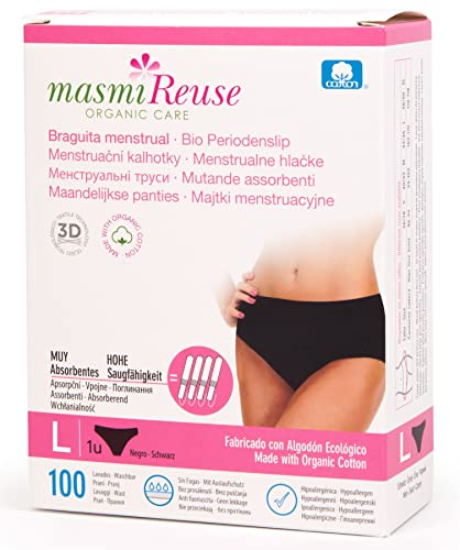 Waschbare, wiederverwendbare Menstruationshose, entspricht 4 Tampons, sehr saugfähig, GOTS Bio-Baumwolle, 100 Waschladungen (groß)