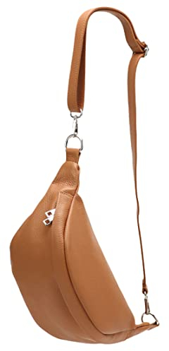 SH Leder ® echt Leder Hüfttasche Damen Herren Unisex Gürteltasche für Festival Reise Bauchtasche mittelgroße Crossbody Bag Frauen Ledertasche 32x17cm Marie G528 (Hell Cognac)